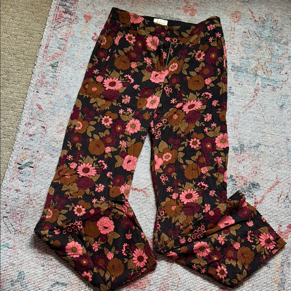 Sezane Floral Straight Leg Pants - Pink and Brown